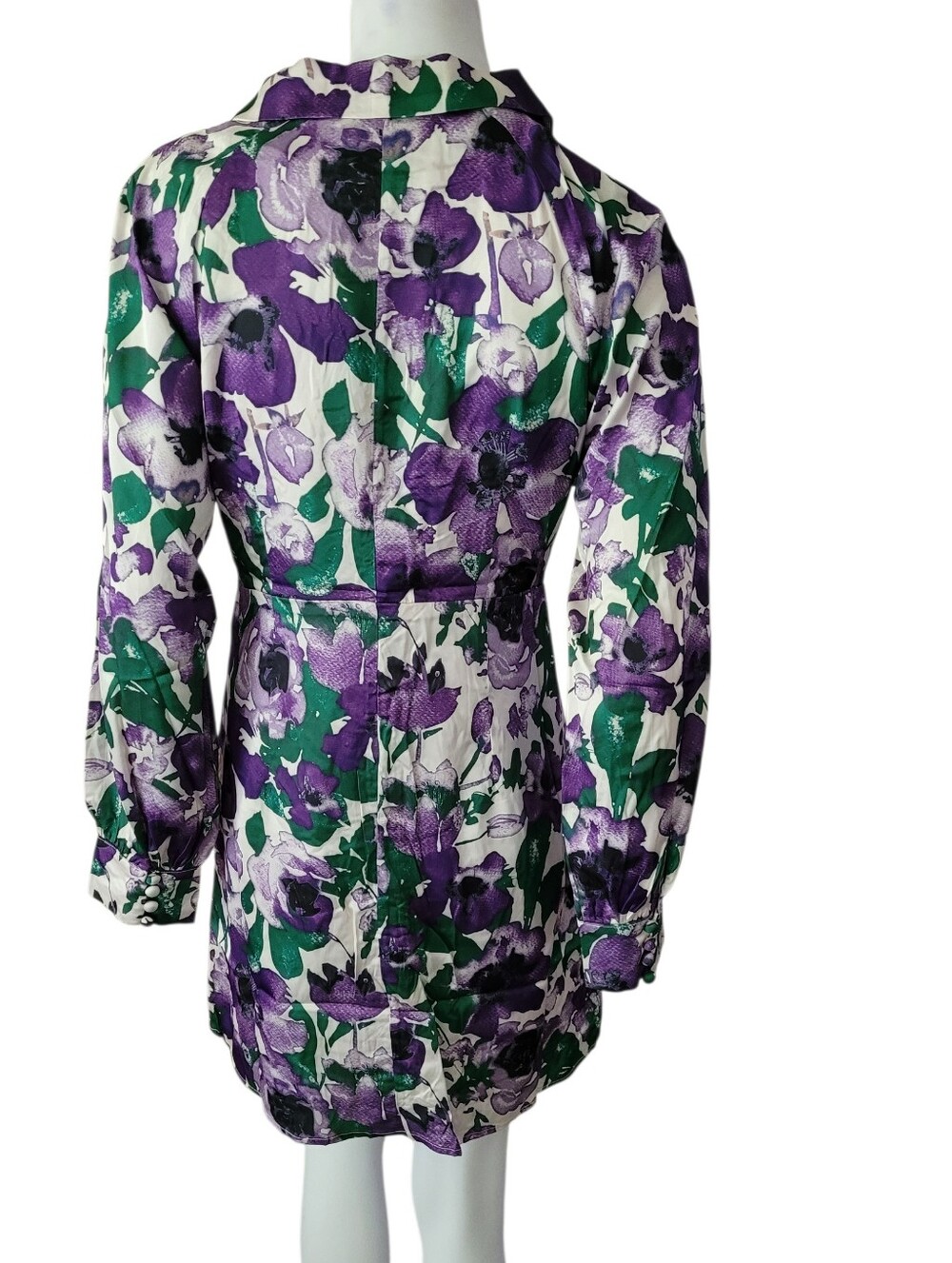 Long Sleeve V-Neck Button Up Floral Print Colored Shirt Dress - Picture 7 of 14
